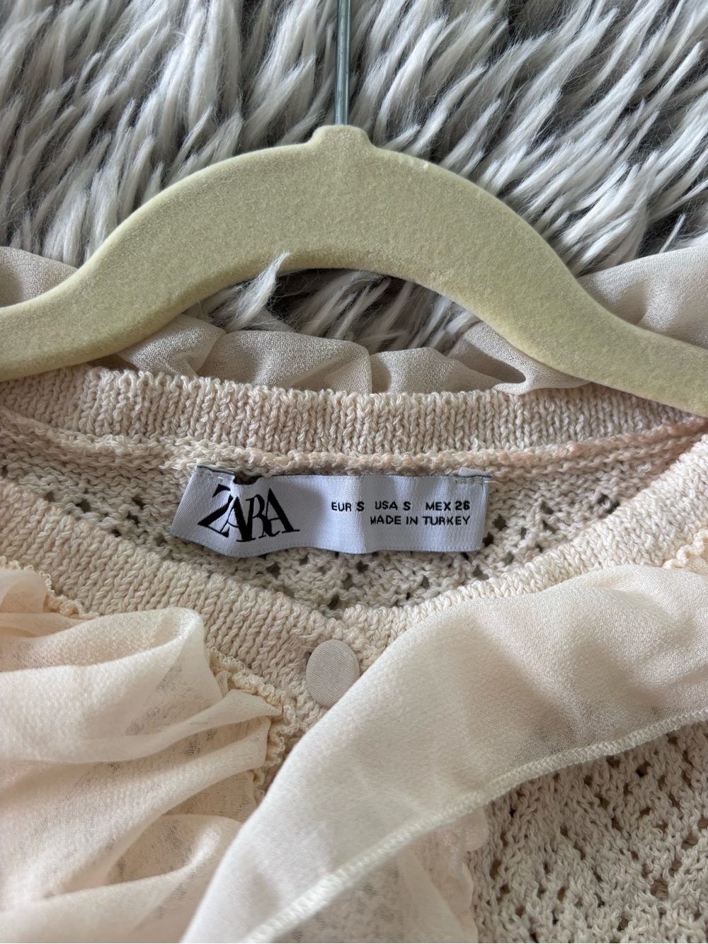Zara Cream Knit Ruffle-Front Cardigan - Picture 3 of 3